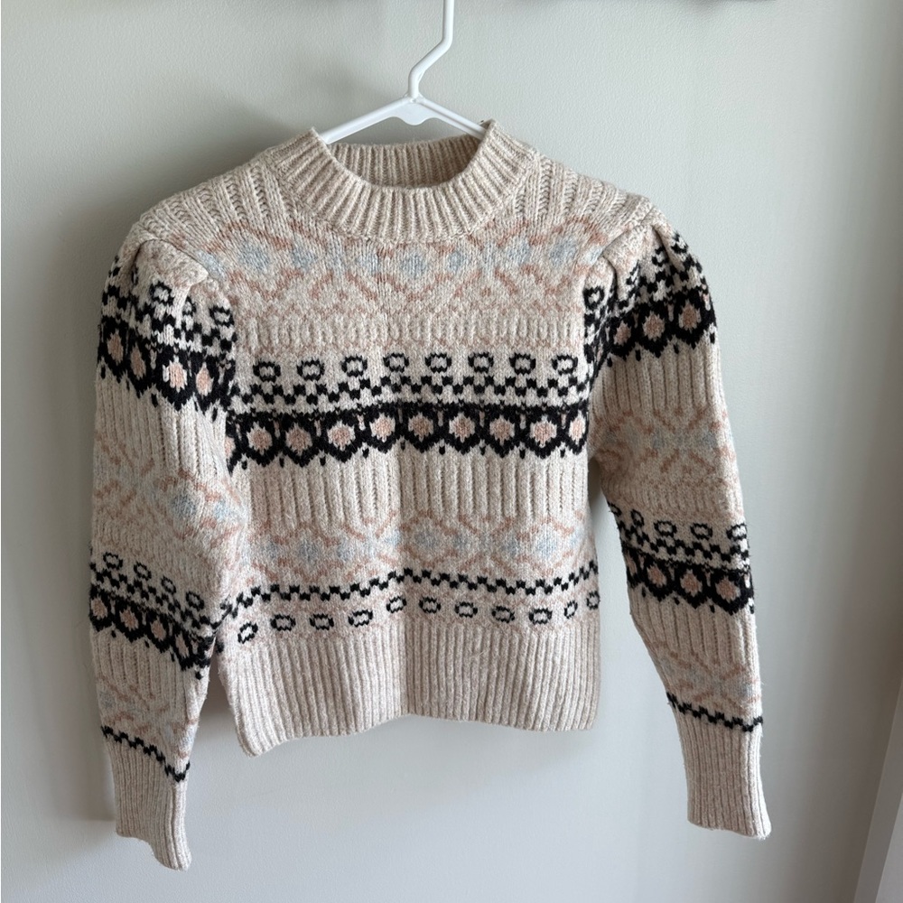 ASTR the Label Maria Mock Neck Fair Isle Knit Sweater - Ivory/Black - Medium - Picture 4 of 15